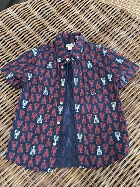 Crewcuts Navy Button-Down Shirt with Red & White Lobster Print